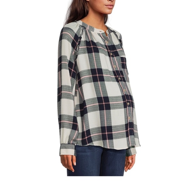 Tops - Women's Maternity Button Front Shirt with Long Sleeves
